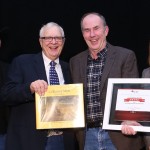 Dr. John McKinnon, second from right, is presented with the 2015 Canadian Beef Industry Award for Outstanding Research and Innovation by BCRC chair Tim Oleksyn (l) and nominators Brad Wildeman and Sandy Russel. (BCRC photo)