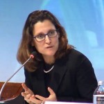 Canada's Trade Minister Chrystia Freeland, at the news conference for the TPP's signing in Auckland, NZ.