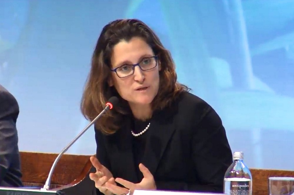 Canada's Trade Minister Chrystia Freeland, at the news conference for the TPP's signing in Auckland, NZ.