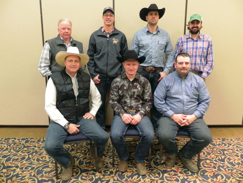 The Canadian Gelbvieh Association elected a new board of directors at its annual meeting during Canadian Western Agribition in November. Back row (l-r): Kert Ness, Ryan Sommerfeld, James Jasper, Neal Overby. Front row (l-r): Lon Carlson (vice-president), Aaron Birch, Lee Wirgau (president).