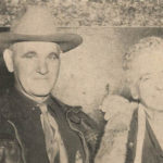 Matt Morgan, former member of the Montana Border Patrol, shown with Miss K. M. Aylott who for 31 years has been Secretary of the Association. Matt presented a shaped prehistoric rock as a gavel.