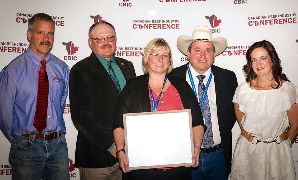 From left: Reynold Bergen, BCRC Science Director; Matt Bowman, BCRC Vice-Chair; Karen Schwartzkopf-Genswein; Ken Perlich, Perlich Bros Auction Market; Andrea Brocklebank, BCRC Executive Director.