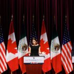 Canada's Foreign Minister Chrystia Freeland (c) addresses the media with Mexico's Economy Minister Ildefonso Guajardo (l) and U.S. Trade Representative Robert Lighthizer (r) at the close of the third round of NAFTA talks involving the United States, Mexico and Canada in Ottawa, Ont., on September 27, 2017.