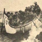 The dynamic Nor’ Westers organized a transcontinental canoe transport from Montreal to the Pacific. Here, paddlers negotiate a rapid with a large birch bark canoe.