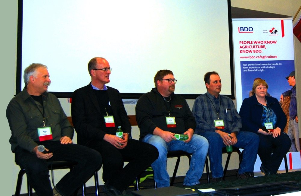 Panelists Mike Buis, Mike von Massow, Jarius Maus, Joe Hill and Tammi  Ribey discuss the challenges Ontario beef producers face in 2018.