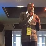 Youth Ag-Summit delegate Samba Ouma of Kenya, giving his acceptance speech Thursday night. (Lisa Guenther photo)
