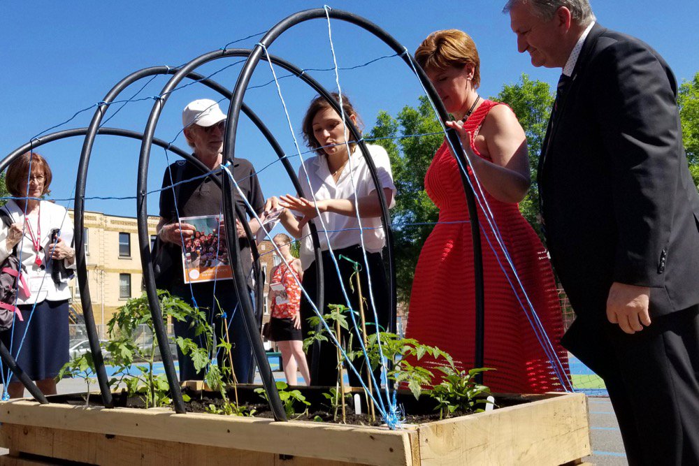 Agriculture Minister Marie-Claude Bibeau and Parliamentary Ag Secretary Jean-Claude Poissant, at right, visited the Carrefour Alimentaire Centre-Sud in Montreal on June 17, 2019 to formally launch the federal Food Policy for Canada. (Photo courtesy Agriculture and Agri-Food Canada)
