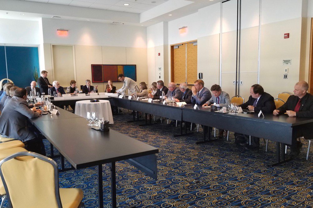 Agriculture Minister Marie-Claude Bibeau and Trade Diversification Minister Jim Carr meet with Canadian beef and pork industry officials Wednesday in Montreal. (Photo courtesy Agriculture and Agri-Food Canada)

