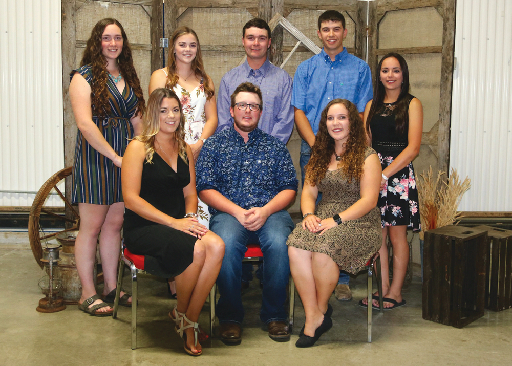 Charolais Youth Association board of directors. Front row (l. to r.): Shae-Lynn Evans, Keegan Blehm, Reegan McLeod. Back row (l. to r.): Haley Rosso, Calina Evans, Tyson Black, Brad Fergus, and Megan Perih. Missing: Evan Jamieson. 