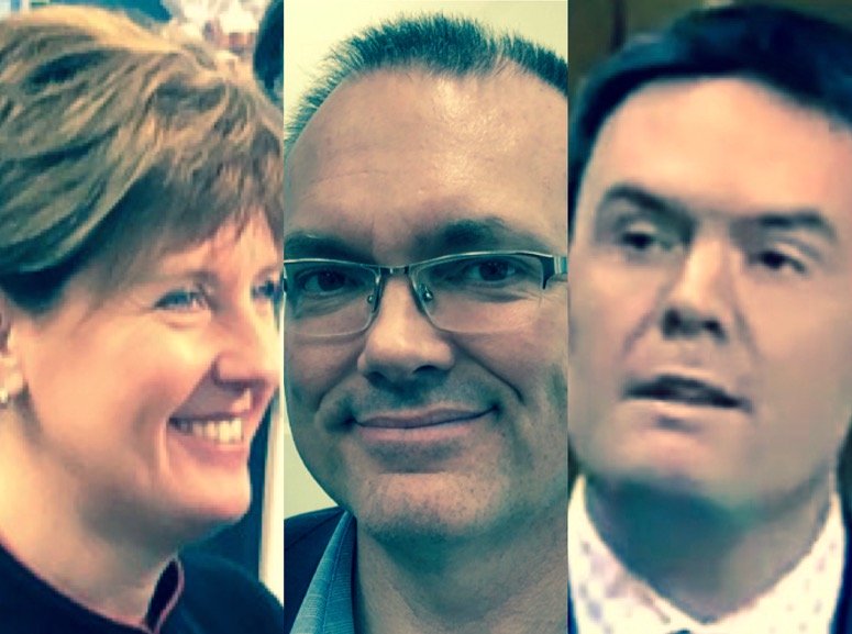 Marie-Claude Bibeau, Luc Berthold and Alistair MacGregor all held their seats in the Oct. 21, 2019 federal election. (Dave Bedard photos; MacGregor video screengrab from AlistairMacgregor.ndp.ca)
