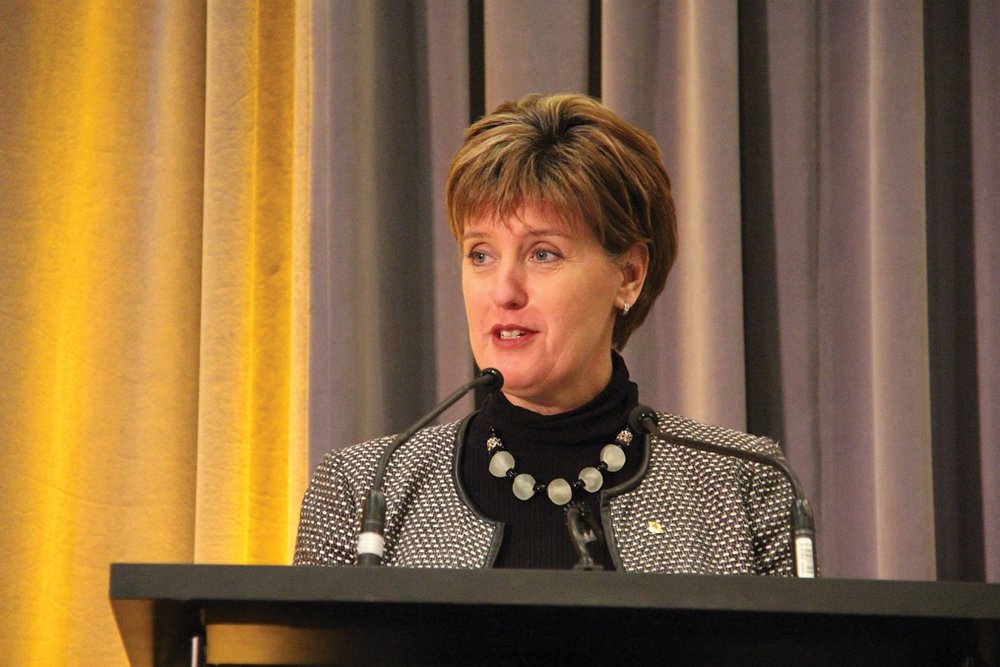 Marie-Claude Bibeau speaks at a Montreal convention on March 7, 2019.  Photo: Allan Dawson/File
