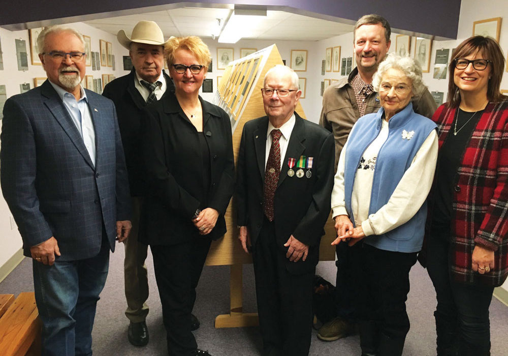 Saskatchewan Agricultural Hall of Fame inductees. Front row (l. to r.): Gerry Ritz, Adele Buettner, Jack Hay, Christine Pike (representing her sister Eileen and William Lamont). Back row (l. to r.): Ted Serhienko, Kelly Feige and Twila Fisher (representing their father, John Feige).