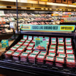 Impossible Beef on display in a grocery store. Impossible Foods recently launched its pork-alternative products to further its long-term goal to replace all meat, dairy and fish products.