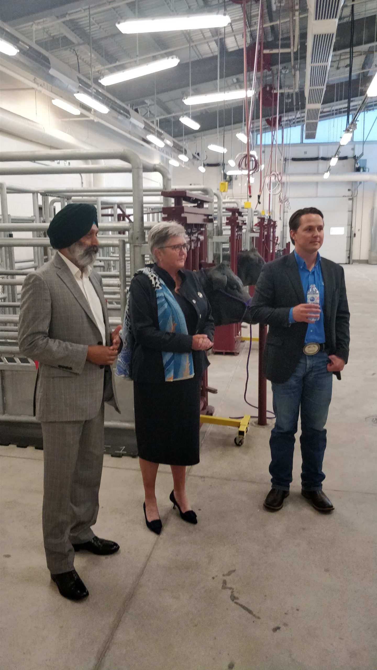 Dr. Baljit Singh, dean of veterinary medicine at the University of Calgary, Provost Dru Marshall and Ag Minister Devin Dreeshen tour the U of C campus in the summer of 2019. 