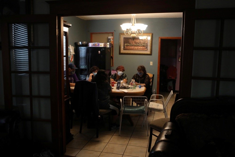 Family members of longtime JBS USA meat packing plant employee Saul Sanchez gather April 10, 2020 at his Greeley, Colorado home after his death from COVID-19. (Photo: Reuters/Jim Urquhart)
