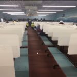 Cubicles installed in the break room of Cargill's High River plant to curtail COVID-19's spread among staff, taken from a company presentation during a town hall.