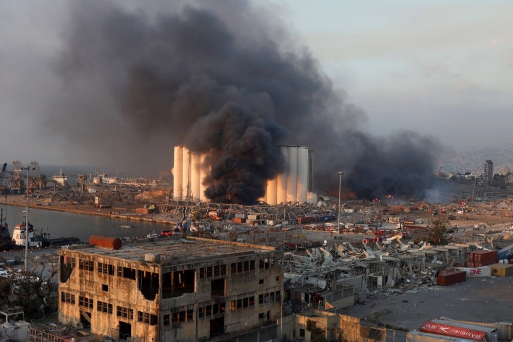 Smoke rises from the site of an explosion in Beirut’s port area on Aug. 4, 2020. (Photo: Reuters/Mohamed Azakir)
