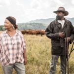 Director Cheryl Foggo and rodeo champion Fred Whitfield on set of John Ware Reclaimed.
