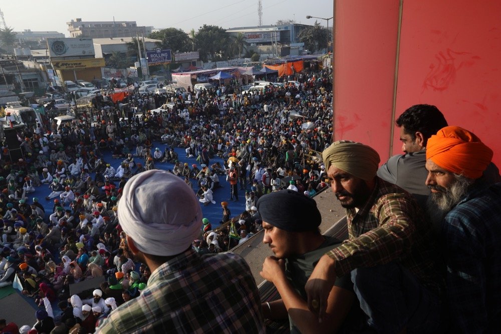 Farmers attend a protest during a nationwide strike against newly passed farm bills at the Singhu border near Delhi on Dec. 8, 2020. (Photo: Reuters/Anushree Fadnavis)
