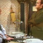 Video screengrab of Michael Palin (l) and John Cleese in the Cheese Shop sketch on Monty Python’s Flying Circus in 1972.