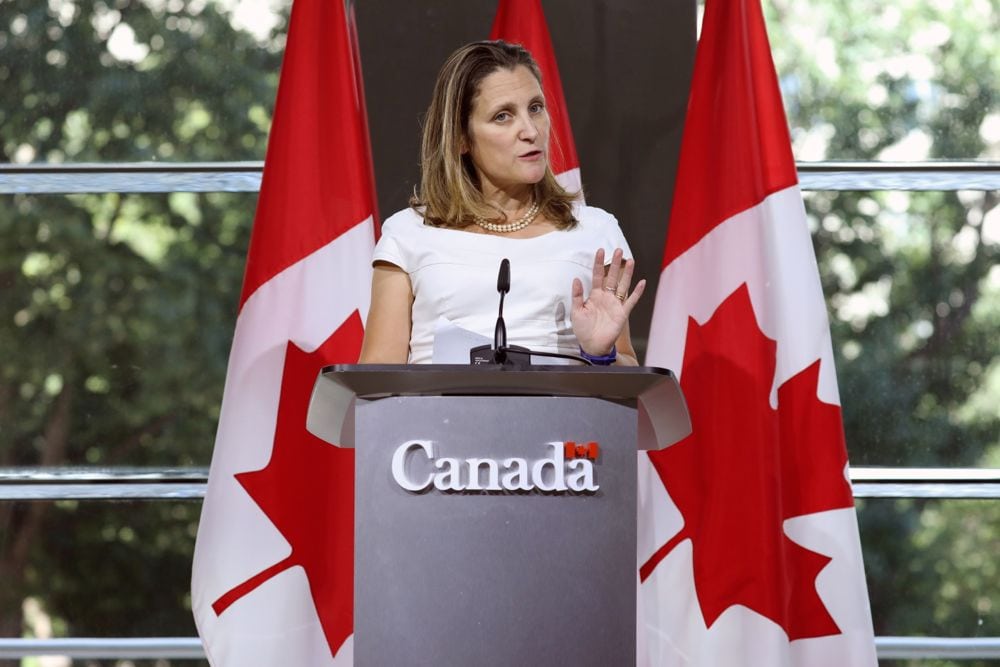 Chrystia Freeland takes part in a news conference at the Canadian embassy in Washington, D.C. on Aug. 31, 2018. (Photo: Reuters/Chris Wattie)
