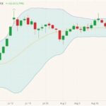 ICE November 2021 canola (candlesticks) with Bollinger bands (20,2). (Barchart)