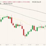 CBOT January 2022 soybeans (candlesticks) with 20-, 50- and 100-day moving averages (yellow, dark green and black lines). (Barchart)