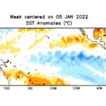 Sea surface temperature anomalies over the equatorial Pacific Ocean for the week centred on Jan. 5, 2022. (CPC.ncep.noaa.gov)
