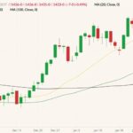 CBOT March 2022 soybeans (candlesticks) with 20-, 50- and 100-day moving averages (yellow, green and black lines). (Barchart)