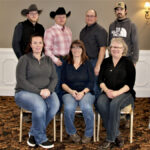The Manitoba-Saskatchewan Gelbvieh Board. Back row: Braylen Blake, (vice-president), Ian Thackeray, (president), Dean Hurlburt, Ryan Zalinko. Front row: Maureen Tubman, Cynthia Wirqau (secretary/treasurer), Eileen Davidson.
