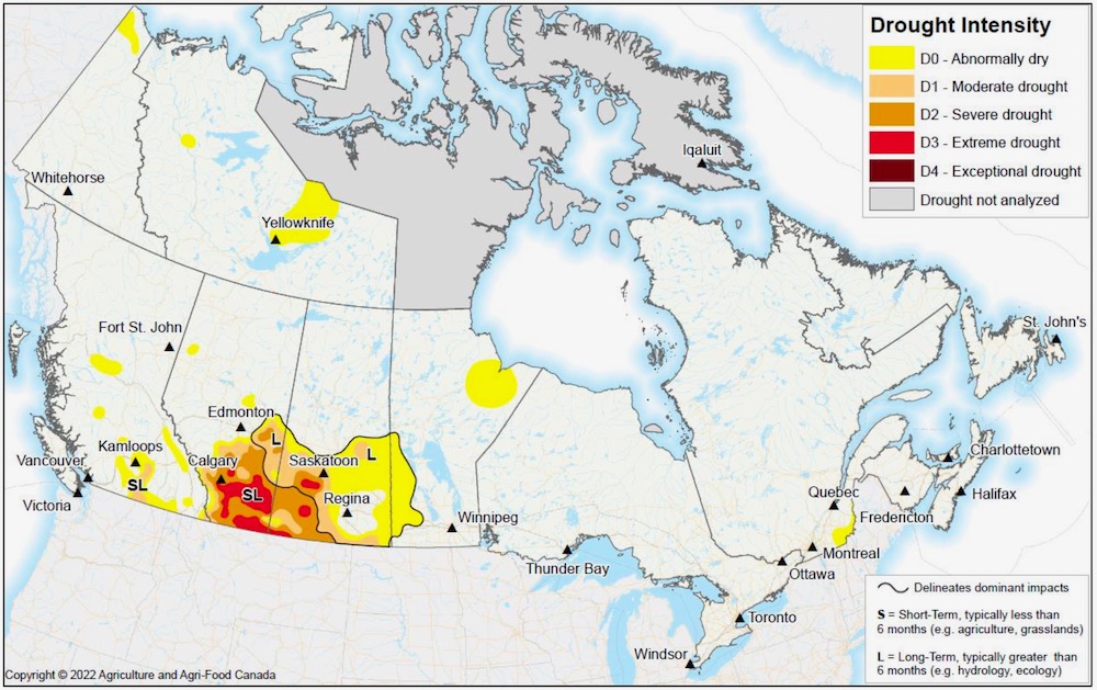 AAFC’s Drought Monitor map at April 30, 2022. (Agriculture.canada.ca)

