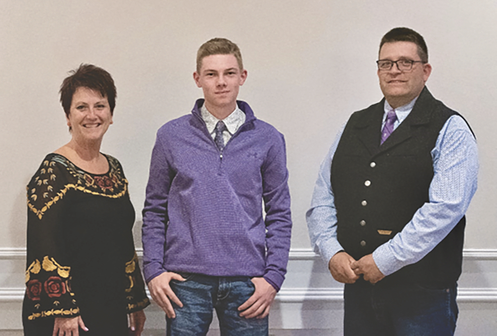 L to R: Canadian Junior Angus co-ordinator and Canadian Angus Foundation executive director Belinda Wagner, heifer voucher recipient Chase Bruynooghe and Canadian Angus Foundation past chair Kirk Wildman.
