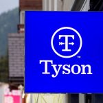 Tyson Foods logo as seen on a building in Davos, Switzerland, May 22, 2022. Photo: Reuters/Arnd Wiegmann/File