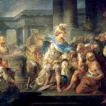 Alexander cuts the Gordian Knot, painting by Berthelemy ca. 1767.