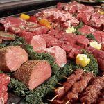 A meat display at a grocery store.