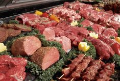 A meat display at a grocery store. 
