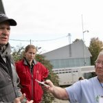 Jack Dawes listens as Germain Lehoux talks about his dairy farm during a Canadian Farm Writers’ Federation tour in Quebec in 2017. Lehoux’s daughter, Marie-Eve Lehoux, looks on in the background.
