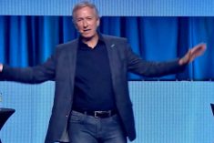 Quebec’s Agriculture Minister Andre Lamontagne speaks to the CAQ’s annual meeting in Drummondville in late May 2022. (Andre Lamontagne video screengrab via Facebook)