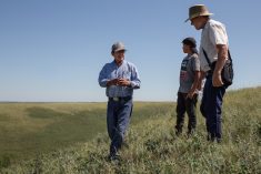 Elder Murray Ironchild from Piapot Cree Nation describes the cultural significance of native plants found in the pastures on Joel Mochenko's farm near Mossbank, Sask., at a Treaty Land Sharing Network gathering.