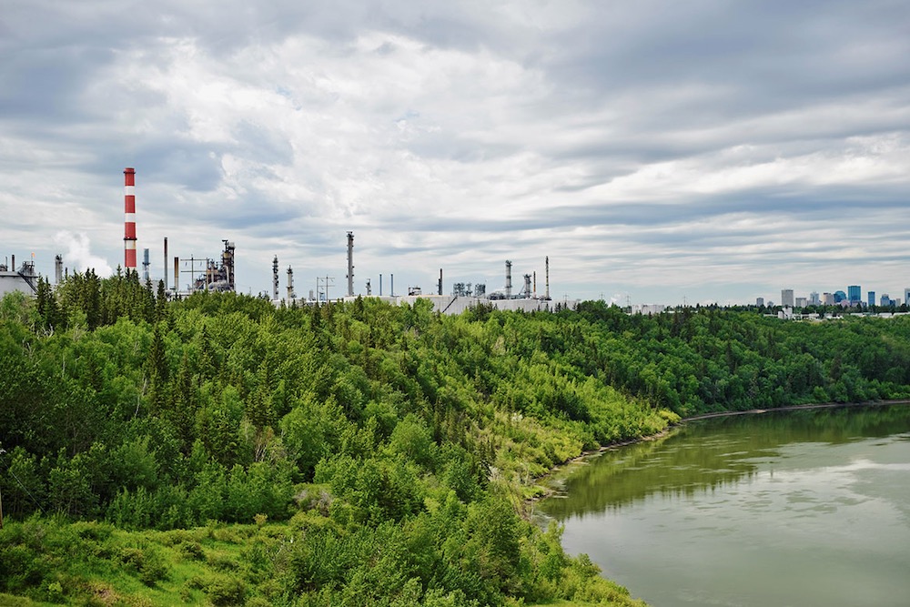 A view of Imperial Oil’s Strathcona fuel refinery from the North Saskatchewan River. (Imperial Oil photo via BusinessWire)
