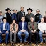 The Alberta Beef Producers recently elected its board and executive. Back (L to R): Brad Dubeau (general manager), Gary These, Lee Irvine (BCRC rep), Doug Roxburgh (CCA rep), George L’Heureux (CCA rep), Kent Holowath and Nanita Blomquist. Front (L to R): Miles Wowk (CCA rep), Sheila Hillmer (vice-chair), Brodie Haugan (chair), Fred Lozeman (finance chair) and Jay Hager. The group also welcomed several new delegates who are not pictured, including Jana Harman (CCA rep), John Doherty, Brenda Rosadiuk, Karen Shaw, Gary Smith and Kelly Smith. Also not pictured is Lyle Adams (CCA rep).