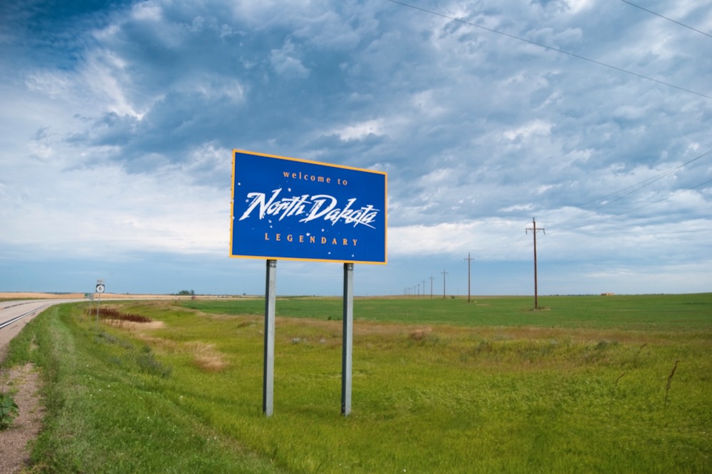 FIle photo of a welcome sign at North Dakota’s southern state line. (Solange_Z/E+/Getty Images)
