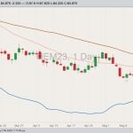 CME June 2023 lean hogs with 20- and 50-day moving averages and CME cash lean hog index (blue line). (Barchart)