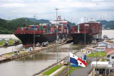 Container ships pass through locks on the Panama Canal in this file photo. (CIA.gov)
