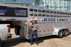 Jesse Lawes and son Westin. Lawes went from a career in pro rodeo to working in the family’s auction marts full-time, and has found success in auctioneer competitions.