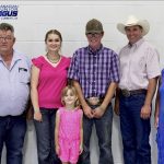L to R: Tom DeWaal, Canadian Angus Association president; Kate Nielsen; Aleida Morrison; Tristan Tober; Jason Frey, Canadian Angus Foundation board member; Belinda Wagner, Canadian Angus Foundation executive director.
