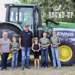 Grand Aggregate winners with platinum sponsor Enns Brothers. L to R: Lois McRae, Khloe Stocki, Trevor Bennett (Enns Brothers), Blake Airey, Madisyn Robert- son, Allie Lavich.