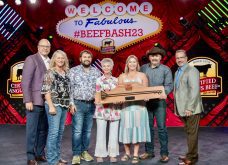 L to R: John Stika (Certified Angus Beef), Marlene, Colton, Paula, Josee and Jean-Paul Monvoisin, Bruce Cobb (Certified Angus Beef).