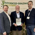 Dr. Dan Undersander, middle, is the 2023 winner of the Canadian Forage and Grassland Association Leadership Award. He is joined by Cedric MacLeod, executive director of CFGA, left and Eric Boot, right, chair, international exporters of CFGA.
Photo: Catherine Brown