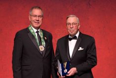 Lorne Hepworth (right), pictured here in 2021 accepting the Saskatchewan Order of Merit from Sask. Lieutenant Governor Russ Mirasty. Photo: Brighten Creative Group